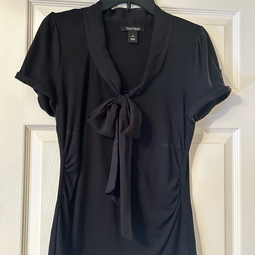 White House Black Market Black Blouse with Bow Detail